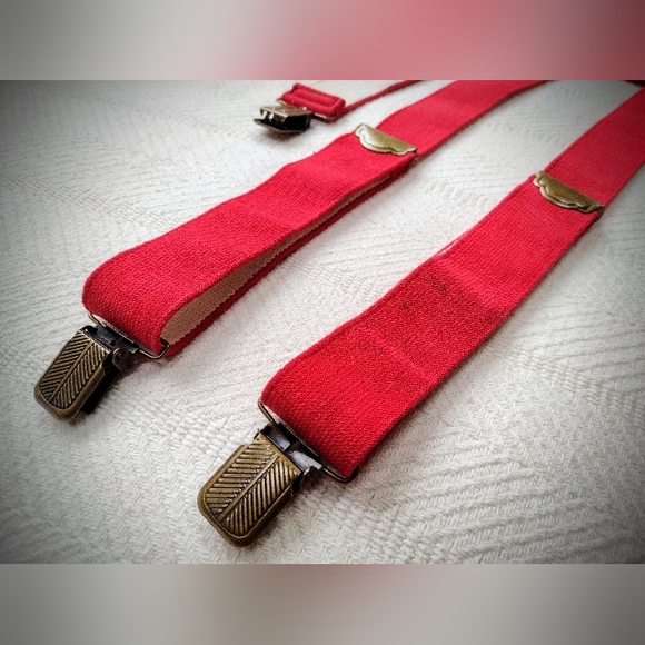 Filson Early 90's/Late 80's Vintage Red Logger Suspenders, Clip-on X-Back - Picture 5 of 12